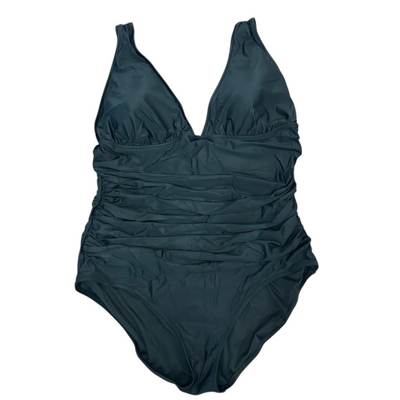 NEW J. CREW Ruched V-neck one-piece swimsuit Plunging Neckline in Black Size‎ 20 - Picture 4 of 9
